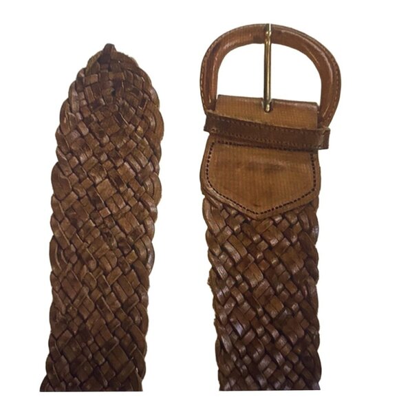 OMEGA Brown Woven Leather Braided Belt Boho Chic Size M - Picture 8 of 11